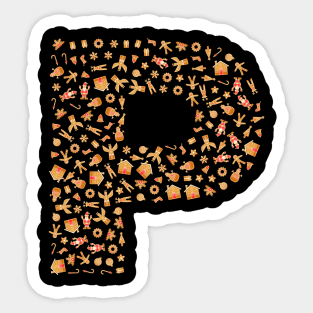 Letter P Initial Christmas Decorations Gingerbread Sticker